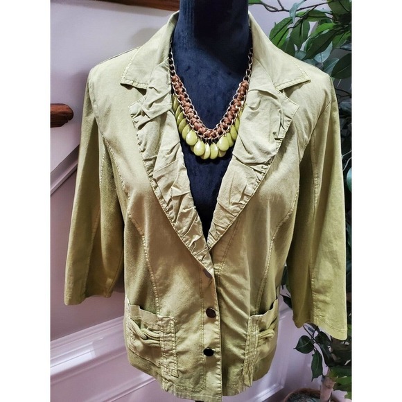 Zenergy Women Green Cotton Two Buttons Single Breasted Casual Jacket Coat Size 1 - Picture 2 of 12